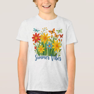 T-shirt En Tri-matière Vibrations d'été Floral aux Papillons-64534