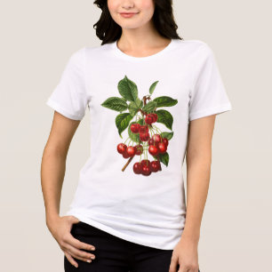 T-shirt En Tri-matière Vintage Botanique Cerises rouges Imprimer