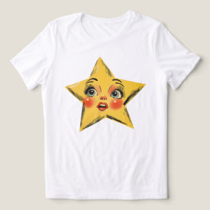 T-shirt En Tri-matière Visage d'étoile rétro vintage Mignon Drôle Années