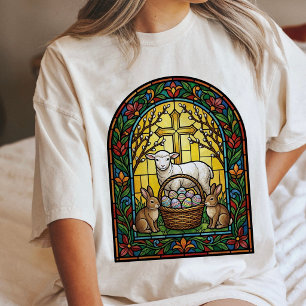 T-shirt En Tri-matière Vitrail de Pâques agneau lapins fenêtre
