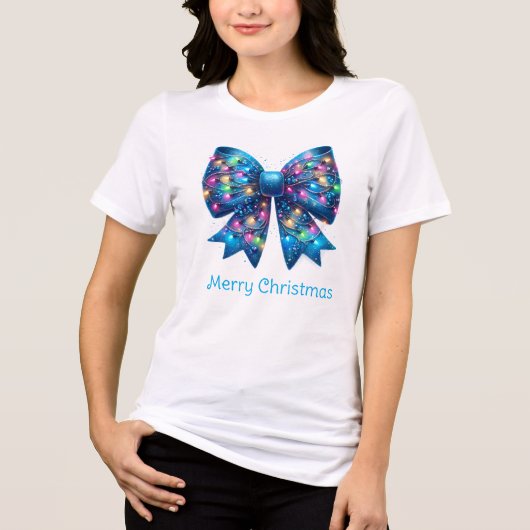 T-shirt En Tri-matière Vivio Coquette Bleu Feux de Noël Bow (Recto)