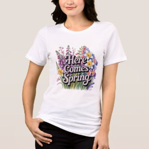T-shirt En Tri-matière "Voici le printemps" Typographie florale botanique