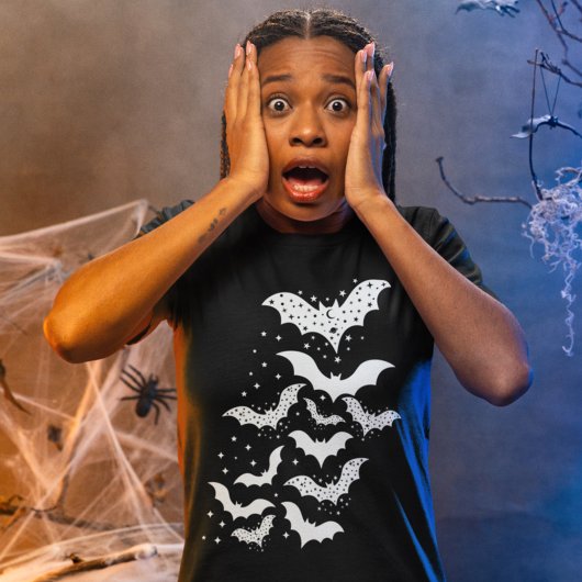 T-shirt En Tri-matière Voler Halloween Galaxy Bats blancs et étoiles