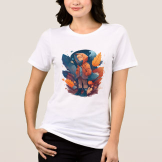 T-shirt En Tri-matière Whimsical Autumn Boy in Forest Fantasy Graphic 