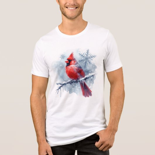 T-shirt En Tri-matière Winter Cardinal with Snowflakes on Icy Branch (Recto)