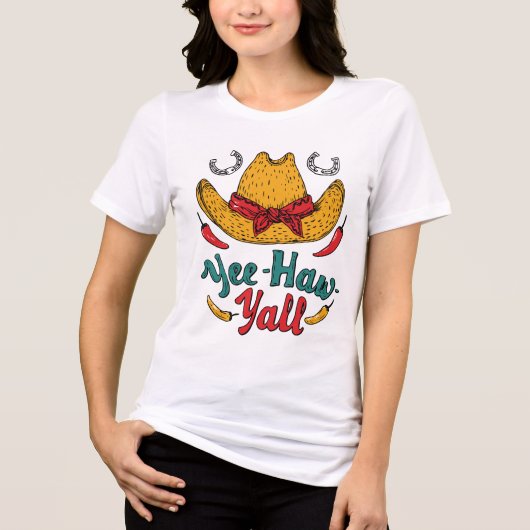 T-shirt En Tri-matière Yee Haw Y’all Cowgirl Design Casquette (Recto)