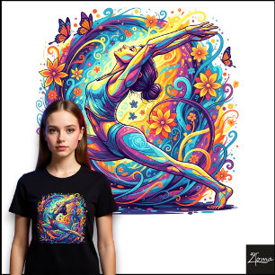 T-shirt En Tri-matière Yoga Abstrait Néon Tourbillon Floral Pose du Guerr