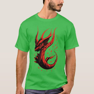 T-shirt Enchérir Dragon Vector Art Monochromatique Rouge F