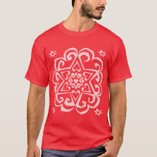 T-shirt Encre de blanc de mandala de coeur d'étoile de