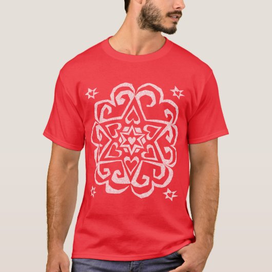 T-shirt Encre de blanc de mandala de coeur d'étoile de (Devant)