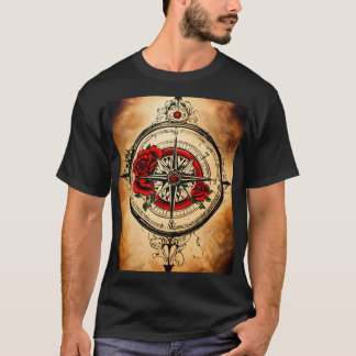 T-shirt Encre Rose de boussole : Direction éternelle dans