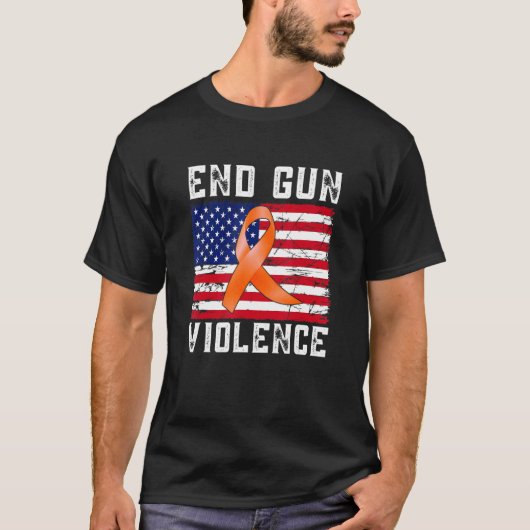 T-shirt End Gun Violence Us Flag Ribon (Devant)