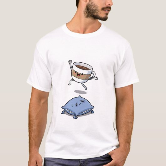 T-shirt Energetic Cartoon Coffee Cup Jumping Over  (Devant)