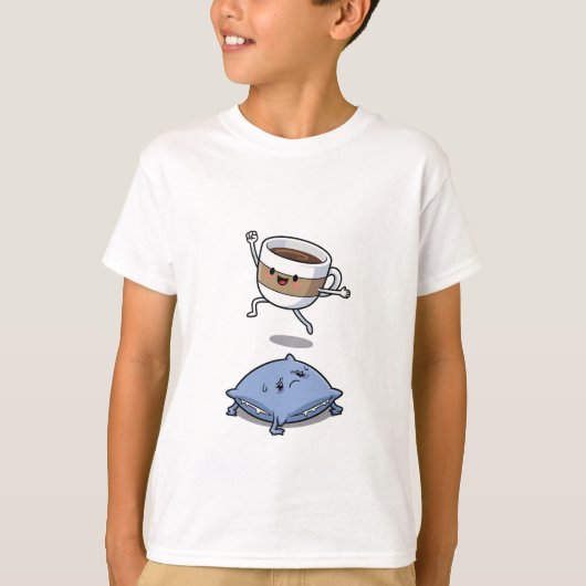 T-shirt Energetic Cartoon Coffee Cup Jumping Over  (Devant)