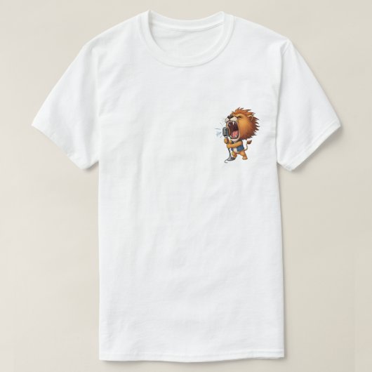 T-shirt Energetic Cartoon Lion Rocker Singing Loudly (Design devant)