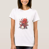 T-shirt Energetic Red Octopus Drummer Multitasking (Devant)