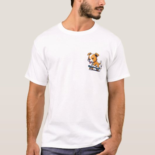 T-shirt Energetic Skateboarding Puppy Illustration (Devant)