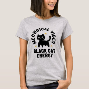 T-shirt Énergie de chat noir ludique, design félin étincel