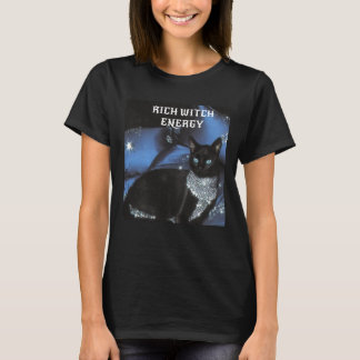 T-shirt Énergie de sorcière riche Halloween Chat noir Glam