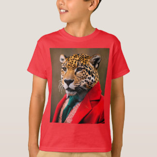 T-shirt enfant avec Jaguar joyeux en costume rouge