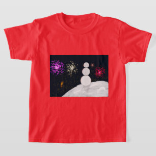 T-shirt enfant bonhomme de neige de Noël et feux d