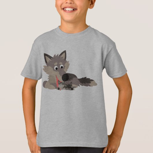 T-shirt enfant caricature mignonne papa Wolf and P (Devant)