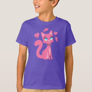T-shirt enfant caricature rose Chat et papillons