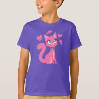 T-shirt enfant caricature rose Chat et papillons