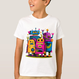T-Shirt Enfant Équipe de Robots Colorés Drôles