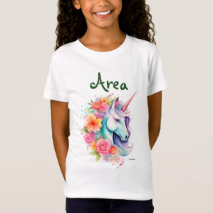 T-Shirt Enfant Licorne Florale Nom Personnalisé