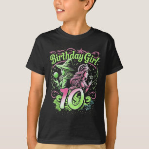 T-shirt Enfants 10e Anniversaire Sorcière rose et vert 10