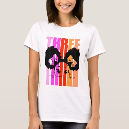 T-shirt Enfants 3e anniversaire mignon fille noire Afro Pu (Devant)