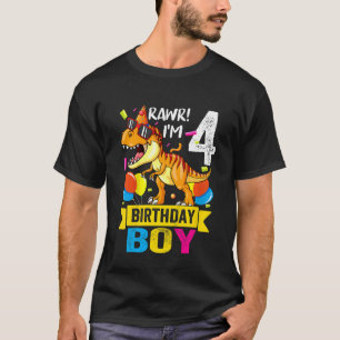 T-shirt Enfants 4 ans Rawr I'm 4th Birthday Boy Dinosau