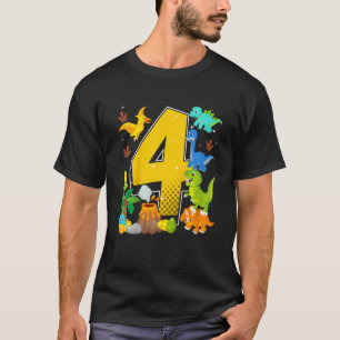 T-shirt Enfants 4e anniversaire 4 ans avec Dino et Dinos