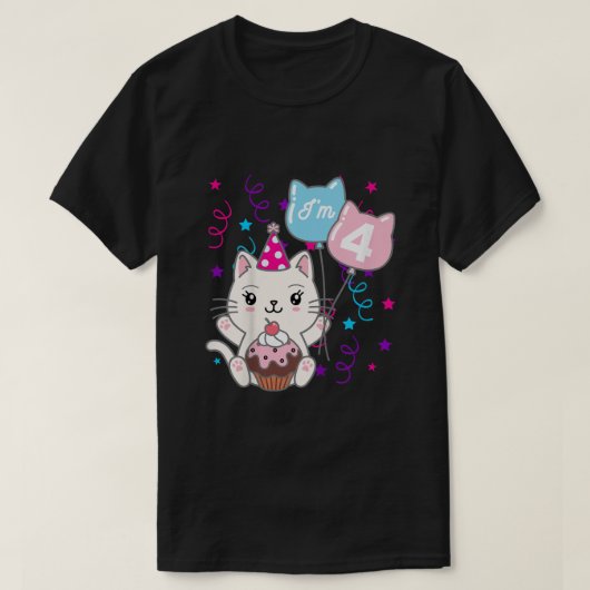 T-shirt Enfants 4th Kitten Anniversaire Fille Thème de cha (Design devant)