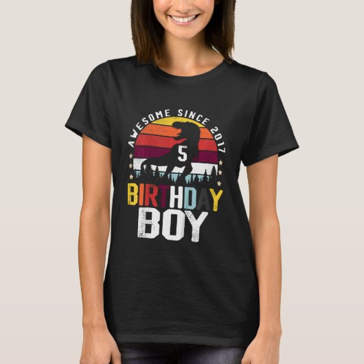T-shirt Enfants 5 ans Anniversaire Dinosaur Rex Boy Awesom (Devant)