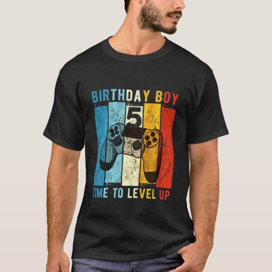 T-shirt Enfants 5 ans Anniversaire Garçon 5 fois à niveau  (Devant)