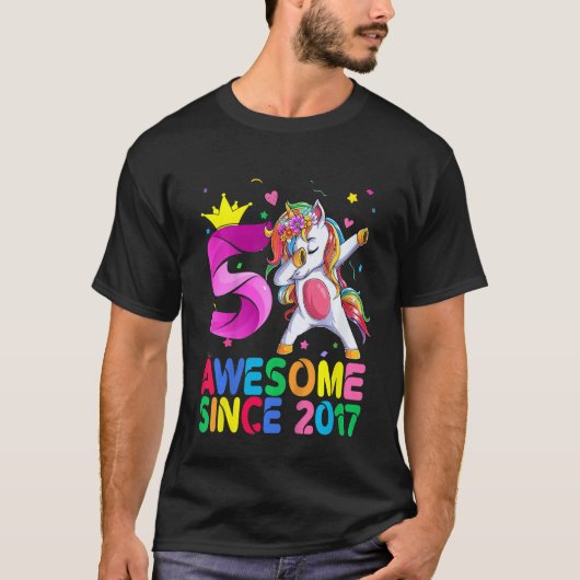 T-shirt Enfants 5 Ans Awesome Depuis 2017 Dabbing Unicor (Devant)