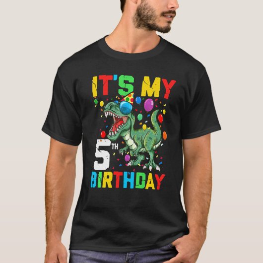 T-shirt Enfants 5 ans Dinosaure C'est mon 5e anniversaire (Devant)