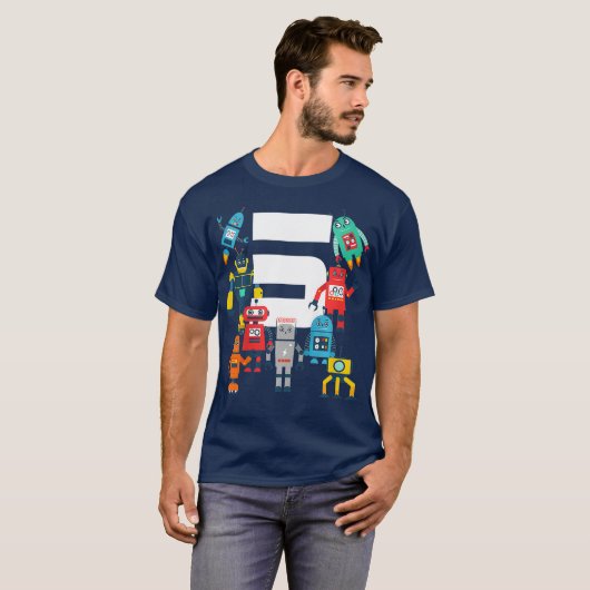 T-shirt Enfants 5 ans Robot Anniversaire Robots Science (Devant entier)