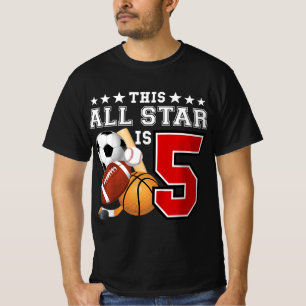 T-shirt Enfants 5 ans Sports Star Anniversaire Fête Tous S
