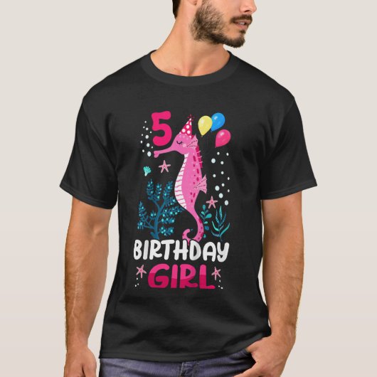 T-shirt Enfants 5e anniversaire fille hippocampe Océan Ann (Devant)