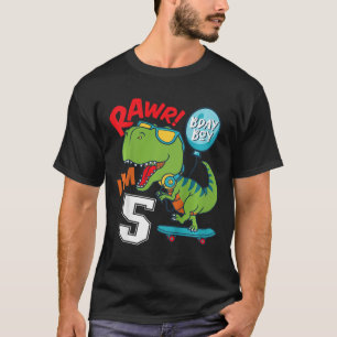 T-shirt Enfants 5ème Anniversaire 5 Ans Garçon T-rex Skate