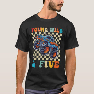 T-shirt Enfants 5ème Anniversaire Monster Truck Jeunes Sau