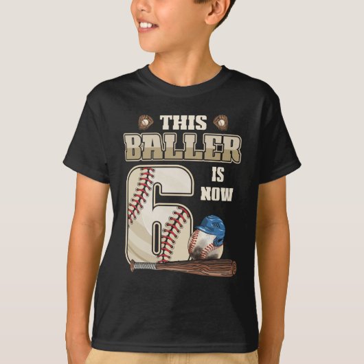 T-shirt Enfants 6e anniversaire Baseball Boy Six ans (Devant)