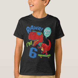 T-shirt Enfants 6ème Anniversaire 6 Ans Garçon Rouge T-rex