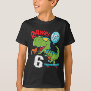 T-shirt Enfants 6ème Anniversaire 6 Ans Garçon T-rex Skate