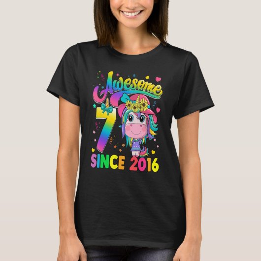 T-shirt Enfants 7 ans depuis 2016 Princesse Unicorn 7e B (Devant)