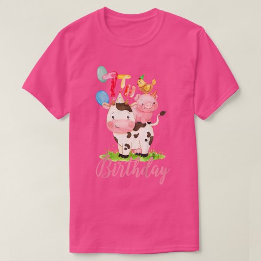 T-shirt Enfants 7 Ans Ferme Fille Animaux C'Est Mon 7ème B (Design devant)