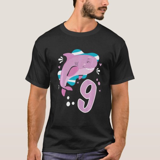T-shirt Enfants 9e anniversaire filles requin 9 ans Old Oc (Devant)